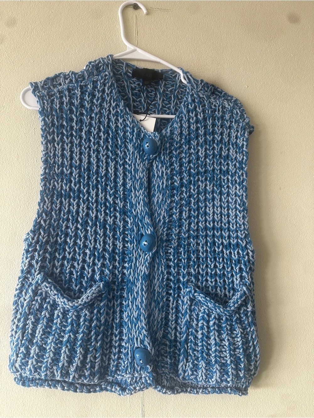 Zara Blue Marled Knit Button-Front Sweater Vest